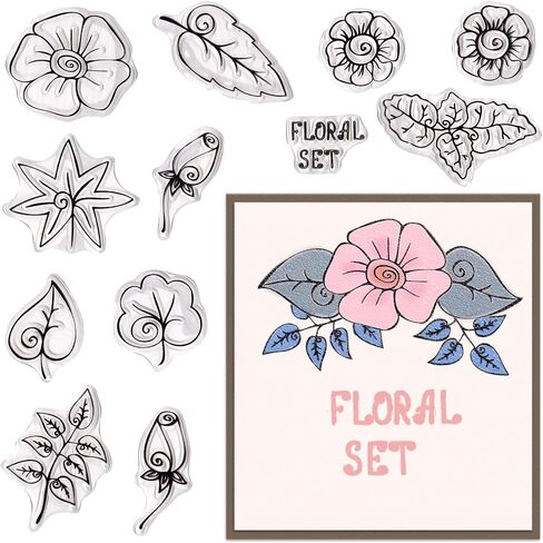 Floral Clear Rubber Stamps for Card Making Decorative Botanical Leaves and Flower Rubber Transparent Silicone Stamp for DIY Scrapbooking Supplies Embossing Paper Card Album Decoration Craf in Saudi Arabia