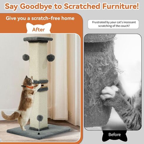 OTOB Cat Scratching Post 33 Inch, Nature Sisal Scratching Posts for Indoor Cats Adults Kitten, 6-in-1 Interactive Turntable Cat Scratch Post Protect Your Furniture, Large Cat Scratcher, Beige in Saudi Arabia