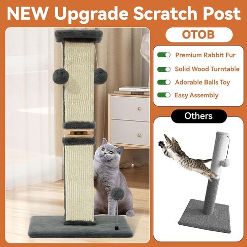 OTOB Cat Scratching Post 33 Inch, Nature Sisal Scratching Posts for Indoor Cats Adults Kitten, 6-in-1 Interactive Turntable Cat Scratch Post Protect Your Furniture, Large Cat Scratcher, Beige in Saudi Arabia