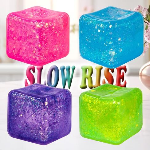 3Pack Glitter Squishy Cube - Slow Rise Gel Stress Cube for Adults Masonry, Malt Sugar Stress Balls, Ice Cube Squishy Glitter Diamond Stress Balls, ADHD Fidget Toys for Anxiety (Purple/Red/Blue) in Saudi Arabia