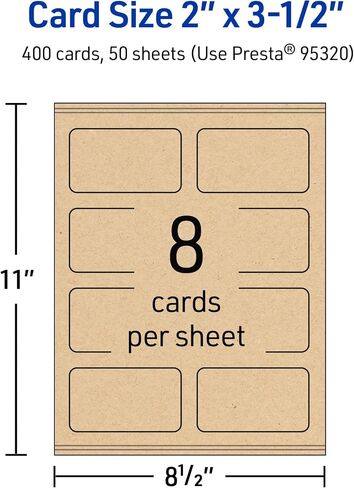 Avery Rectlable Rectangle Corner Business Cards مع تقنية التغذية المؤكدة ، 2 "× 3-1/2" ، Kraft Brown Cardstock ، الطباعة إلى الحافة ، الليزر/الحبر ، 80 Total in Kuwait