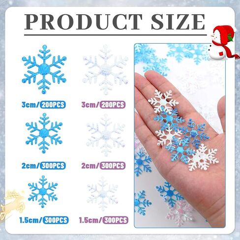 1600 Pieces 3 Size Snowflake Confetti Christmas Snowflake Glitter Confetti Table Decor for Winter Xmas Party Wonderland Party Supplies DIY Craft(White) in Saudi Arabia