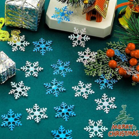 1600 Pieces 3 Size Snowflake Confetti Christmas Snowflake Glitter Confetti Table Decor for Winter Xmas Party Wonderland Party Supplies DIY Craft(White) in Saudi Arabia