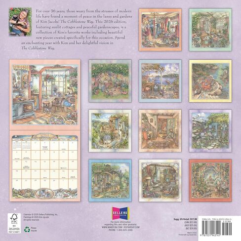The Cobblestone Way 2026 Wall Calendar ، التقويم الفني لمدة 16 شهرًا من تأليف Kim Jacobs ، 12 "× 12" in Kuwait