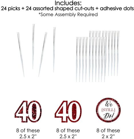 Big Dot of Happiness We Still Do - 40th Wedding Anniversary - Dessert Cupcake Toppers - Anniversary Party Clear Treat Picks - Set of 24 in Saudi Arabia