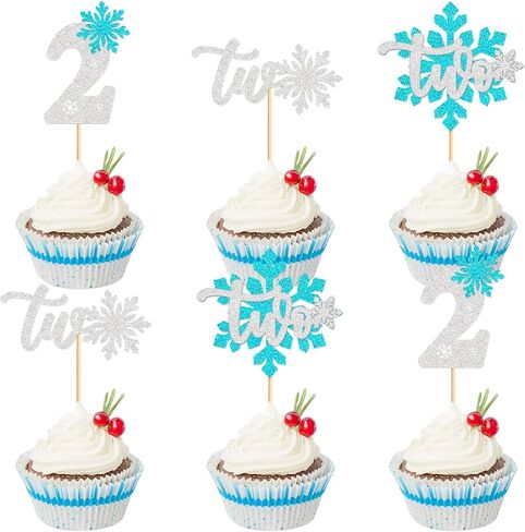 Ercadio 24 PCS Snowflake Blue Snowflake Two Cupcake Toppers Glitter 2st Snowflake Cupcake اختيارات لفريق Winter OneDerland موضوع استحمام الطفل 2 أعياد عيد ميلاد ديكور الديكور in Kuwait