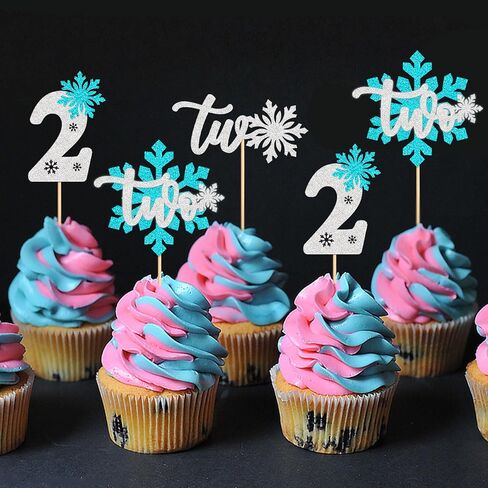 Ercadio 24 PCS Snowflake Blue Snowflake Two Cupcake Toppers Glitter 2st Snowflake Cupcake اختيارات لفريق Winter OneDerland موضوع استحمام الطفل 2 أعياد عيد ميلاد ديكور الديكور in Kuwait