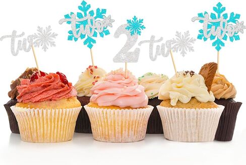 Ercadio 24 PCS Snowflake Blue Snowflake Two Cupcake Toppers Glitter 2st Snowflake Cupcake اختيارات لفريق Winter OneDerland موضوع استحمام الطفل 2 أعياد عيد ميلاد ديكور الديكور in Kuwait