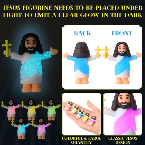 60 Pcs Mini Jesus Figurines Glow in The Dark with Let Your Light Shine Cards Luminous Jesus Figures Toys for Bible Sunday School Religious Gifts Easter Egg Stuffers(Long Robes Style) in Kuwait