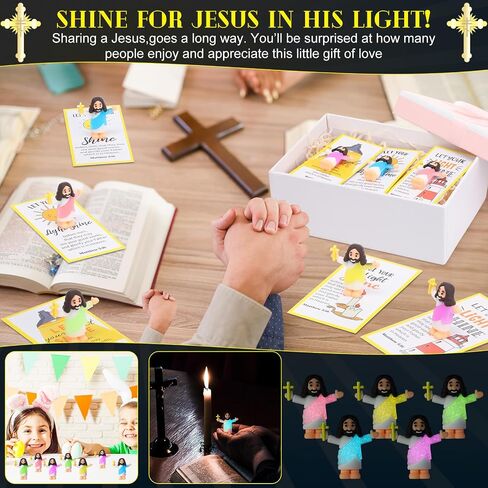 60 Pcs Mini Jesus Figurines Glow in The Dark with Let Your Light Shine Cards Luminous Jesus Figures Toys for Bible Sunday School Religious Gifts Easter Egg Stuffers(Long Robes Style) in Kuwait