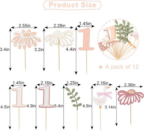 12Pcs Swan 1st Birthday Cupcake Topper - The Little Princess One Party Cake Decoration, One Goose Birthday, Pink Daisy Cupcake Toppers, Swan Party Cake Supplies Pink in Saudi Arabia
