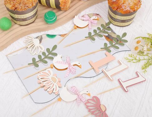 12Pcs Swan 1st Birthday Cupcake Topper - The Little Princess One Party Cake Decoration, One Goose Birthday, Pink Daisy Cupcake Toppers, Swan Party Cake Supplies Pink in Saudi Arabia