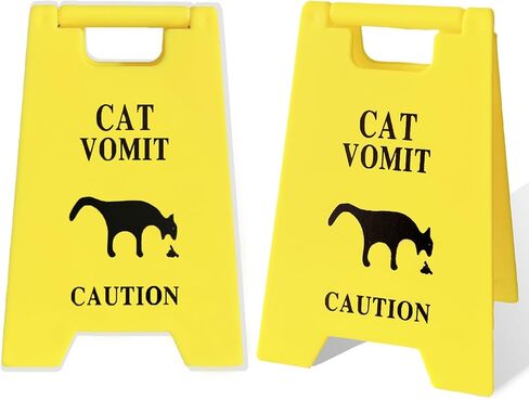 Mini Cat Vomit Caution Sign 2 Pack-Cute Funny Cat Desk Decor for Cat Lovers-Cat Mom or Cat Dad Gag Gifts for Pet Owners-Humors Quirky Cat Themed Room Home Office Decoration in Kuwait