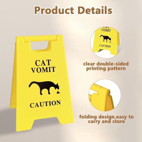 Mini Cat Vomit Caution Sign 2 Pack-Cute Funny Cat Desk Decor for Cat Lovers-Cat Mom or Cat Dad Gag Gifts for Pet Owners-Humors Quirky Cat Themed Room Home Office Decoration in Kuwait