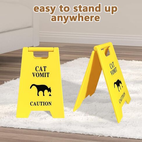 Mini Cat Vomit Caution Sign 2 Pack-Cute Funny Cat Desk Decor for Cat Lovers-Cat Mom or Cat Dad Gag Gifts for Pet Owners-Humors Quirky Cat Themed Room Home Office Decoration in Kuwait