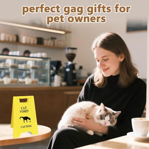 Mini Cat Vomit Caution Sign 2 Pack-Cute Funny Cat Desk Decor for Cat Lovers-Cat Mom or Cat Dad Gag Gifts for Pet Owners-Humors Quirky Cat Themed Room Home Office Decoration in Kuwait