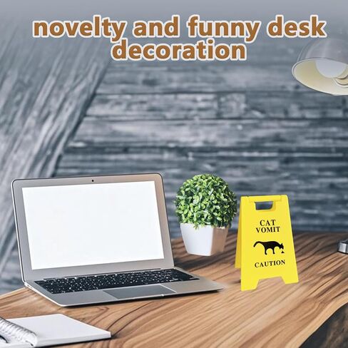 Mini Cat Vomit Caution Sign 2 Pack-Cute Funny Cat Desk Decor for Cat Lovers-Cat Mom or Cat Dad Gag Gifts for Pet Owners-Humors Quirky Cat Themed Room Home Office Decoration in Kuwait
