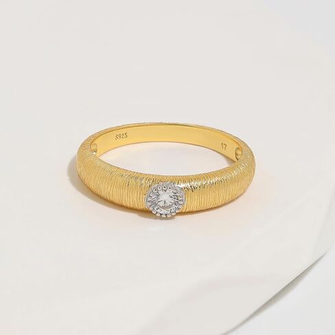 Meissa Gold Rings for Women, Chunky Solitaire Band Vintage Promise Rings for Her Sterling Silver Rings Non Tarnish Gold Rings, Silver, 5.25 in Kuwait