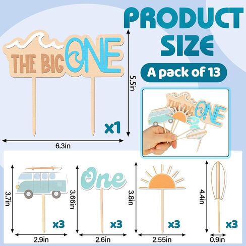 13 Pcs the Big One Cake Topper Wooden 1st Birthday Decorations Cupcake Photo Props for First Anniversary Holiday Birthday Party in Saudi Arabia