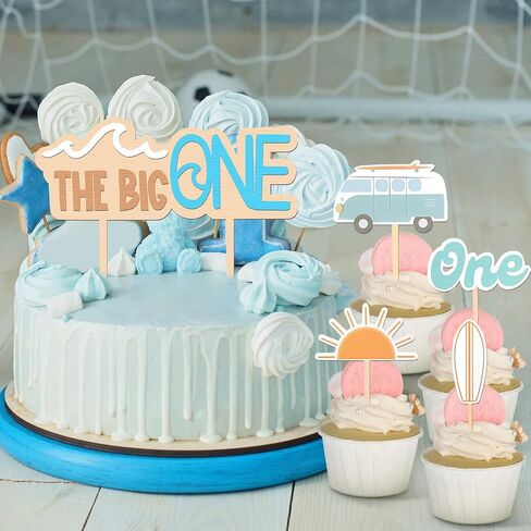 13 Pcs the Big One Cake Topper Wooden 1st Birthday Decorations Cupcake Photo Props for First Anniversary Holiday Birthday Party in Saudi Arabia