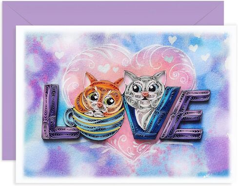 Cute Cat Quilling Card, LOVE Animal Cute Greeting Card, Quilled Card for Love, Anniversary, Wedding, Valentines for Husband, Wife, Couples, Mom, Dad, Parents (Cute Cat) in Kuwait
