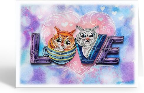 Cute Cat Quilling Card, LOVE Animal Cute Greeting Card, Quilled Card for Love, Anniversary, Wedding, Valentines for Husband, Wife, Couples, Mom, Dad, Parents (Cute Cat) in Kuwait