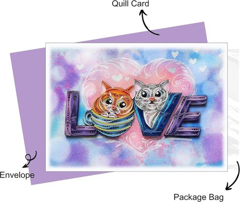 Cute Cat Quilling Card, LOVE Animal Cute Greeting Card, Quilled Card for Love, Anniversary, Wedding, Valentines for Husband, Wife, Couples, Mom, Dad, Parents (Cute Cat) in Kuwait
