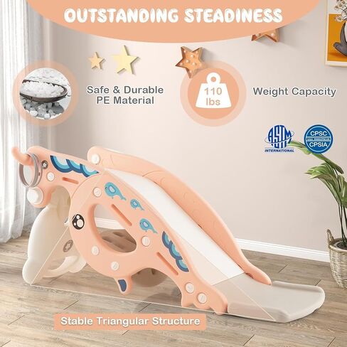 4 in 1 Toddler Slide Rocking Toy, Convertible Freestanding Slide with Basketball Hoop, Ring Toss Game, Rocking Horse, Foldable Climber Slide for Indoor Outdoor Play, Gift for Kids (Green) in Saudi Arabia