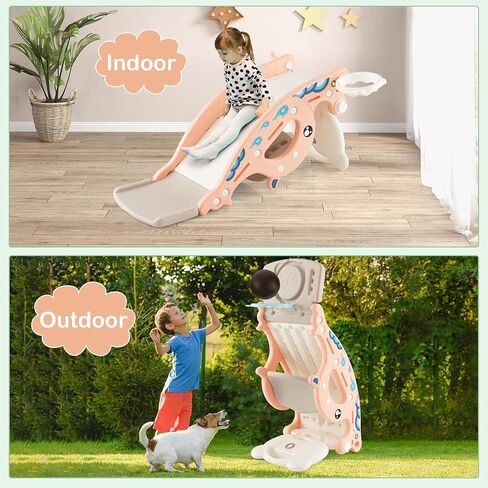 4 in 1 Toddler Slide Rocking Toy, Convertible Freestanding Slide with Basketball Hoop, Ring Toss Game, Rocking Horse, Foldable Climber Slide for Indoor Outdoor Play, Gift for Kids (Green) in Saudi Arabia