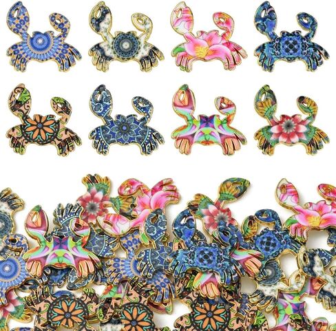 Ipotkitt 40 PCS 8 أنماط طباعة سحر سلطعون سبيكة ملونة سحر حيوانات حيوانات ميني سحر الحياة البحرية الصيفية اللطيفة لمجوهرات صنع الأساور السائبة in Kuwait