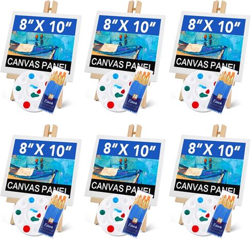 ESRICH 182 Pack Canvas with Easel Set 8 x 10 in Canvas Boards with 11.8 in Wooden Easels, Paint Brushes Canvas Panel Painting Kit for Acrylic Oil Watercolor Beginners Art Crafts Sip and Paint Party in Saudi Arabia