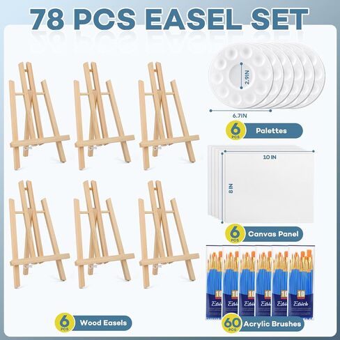 ESRICH 182 Pack Canvas with Easel Set 8 x 10 in Canvas Boards with 11.8 in Wooden Easels, Paint Brushes Canvas Panel Painting Kit for Acrylic Oil Watercolor Beginners Art Crafts Sip and Paint Party in Saudi Arabia