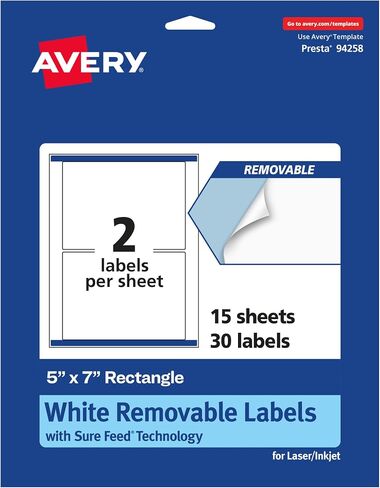 Avery Matte White Relavable Resplels ، 5 "× 7" ، 30 ملصقات ، ليزر/حبر قابلة للطباعة in Saudi Arabia