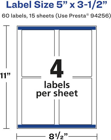 Avery Matte White Removable Rectangle Labels with Sure Feed Technology, 5" x 3.5", 60 Removable Labels, Laser/Inkjet Printable Labels in Saudi Arabia