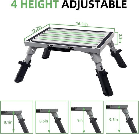 Homeon Wheels Foldable RV Steps Portable Steps 16.5" x 12.2" Anti-Slip and Safety Surface with Handles Aluminum Folding Steps Adjustable Height Supports Up to 1000 lbs (Red) in Kuwait