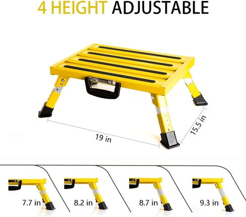 Homeon Wheels Foldable RV Steps Portable Steps 16.5" x 12.2" Anti-Slip and Safety Surface with Handles Aluminum Folding Steps Adjustable Height Supports Up to 1000 lbs (Red) in Kuwait