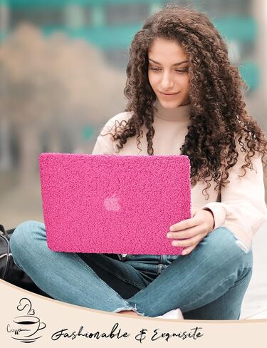 Compatible with MacBook Air 15 inch Case 2023 Release A2941 M2 Chip Liquid Retina Display Touch ID,Fluffy Fuzzy Plush Downy Plastic Hard Shell Case with Keyboard Cover,Hot Pink in Saudi Arabia