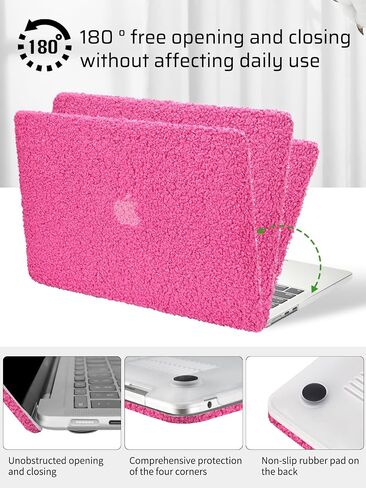 Compatible with MacBook Air 15 inch Case 2023 Release A2941 M2 Chip Liquid Retina Display Touch ID,Fluffy Fuzzy Plush Downy Plastic Hard Shell Case with Keyboard Cover,Hot Pink in Saudi Arabia