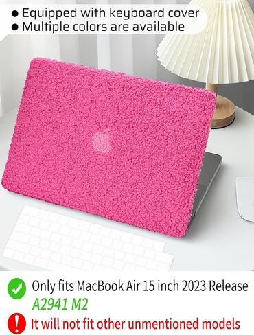 Compatible with MacBook Air 15 inch Case 2023 Release A2941 M2 Chip Liquid Retina Display Touch ID,Fluffy Fuzzy Plush Downy Plastic Hard Shell Case with Keyboard Cover,Hot Pink in Saudi Arabia