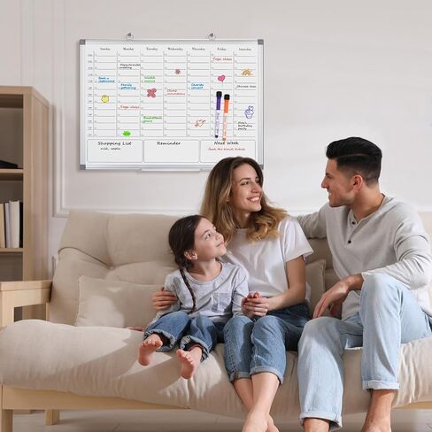 تقويم محو الجاف للوحة البيضاء للجدار ، لوحات الجدول الأسبوعية المغناطيسية مع فتحات زمنية كل ساعة للمنزل ، والمكتب ، والعمل ، والمدرسة ، ومعلقة السبورة ذات الوجهين مع صينية العلامة ، 36 "× 24" in Kuwait