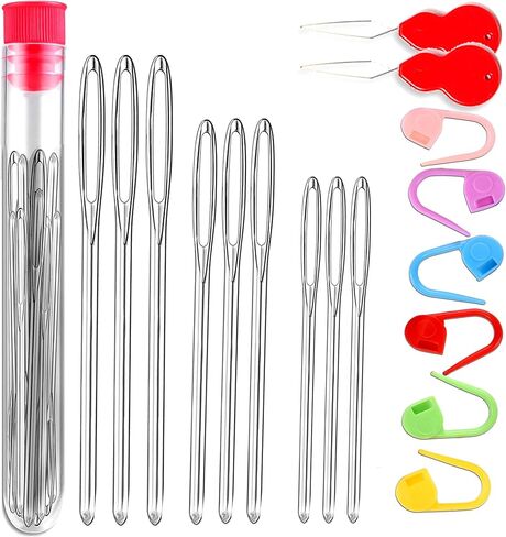 Orrdice 26 PCS مجموعات حياكة الخياطة ، 9 أجزاء من إبر غزل كبيرة العينين ، 4 أجزاء من إبر نسج البلاستيك ، 12 جهاز كمبيوتر ملونة كروشيه قفل الإبر غرزة مضادة ، مناسبة لمشروع الكروشيه in Kuwait