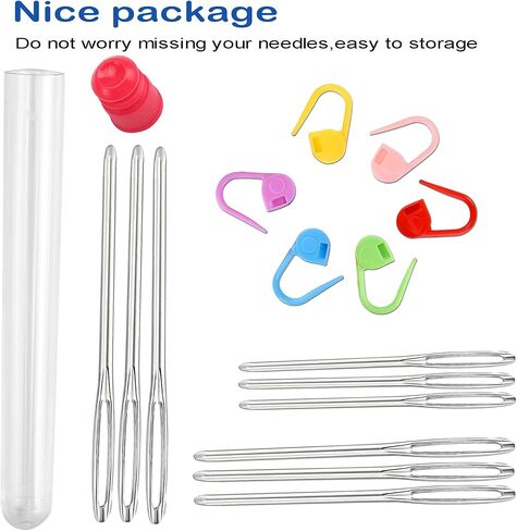 Orrdice 26 PCS مجموعات حياكة الخياطة ، 9 أجزاء من إبر غزل كبيرة العينين ، 4 أجزاء من إبر نسج البلاستيك ، 12 جهاز كمبيوتر ملونة كروشيه قفل الإبر غرزة مضادة ، مناسبة لمشروع الكروشيه in Kuwait