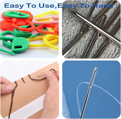 Orrdice 26 PCS مجموعات حياكة الخياطة ، 9 أجزاء من إبر غزل كبيرة العينين ، 4 أجزاء من إبر نسج البلاستيك ، 12 جهاز كمبيوتر ملونة كروشيه قفل الإبر غرزة مضادة ، مناسبة لمشروع الكروشيه in Kuwait