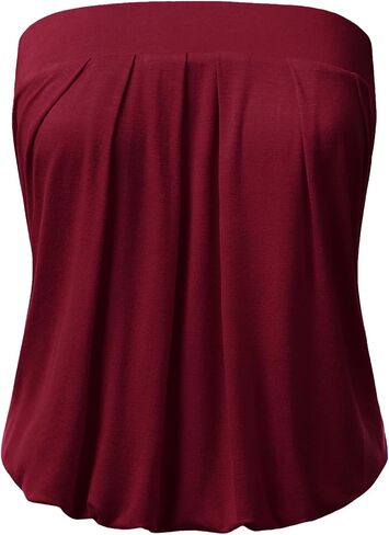 DOUBLJU Natural Pleated Stretchy Tube Tops with Elastic Band Sleeveless Strapless Casual Tank Tops for Women with Plus Size in Kuwait