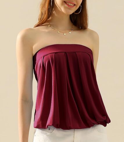 DOUBLJU Natural Pleated Stretchy Tube Tops with Elastic Band Sleeveless Strapless Casual Tank Tops for Women with Plus Size in Kuwait