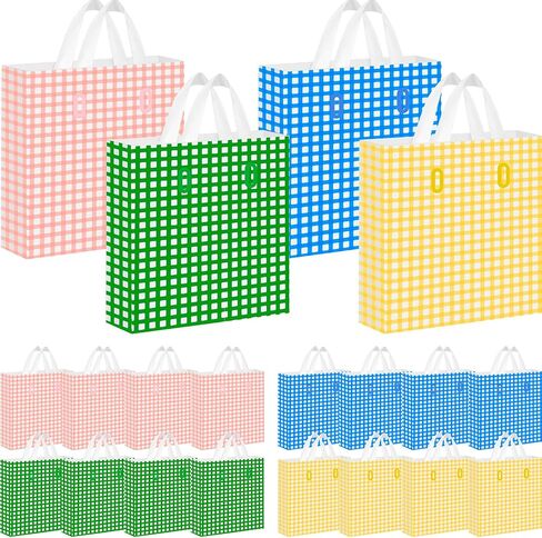 Sweetude 48 PCS حقائب التسوق البلاستيكية في عيد الفصح مع مقبض أكياس هدايا الباستيل أكياس جيدة من أجل الأعمال التجارية الصغيرة 10 × 13 '' أكياس البيع بالتجزئة البلاستيكية لـ Easter Spring Party Decor in Saudi Arabia