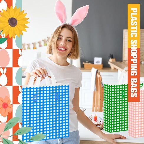 Sweetude 48 PCS حقائب التسوق البلاستيكية في عيد الفصح مع مقبض أكياس هدايا الباستيل أكياس جيدة من أجل الأعمال التجارية الصغيرة 10 × 13 '' أكياس البيع بالتجزئة البلاستيكية لـ Easter Spring Party Decor in Saudi Arabia