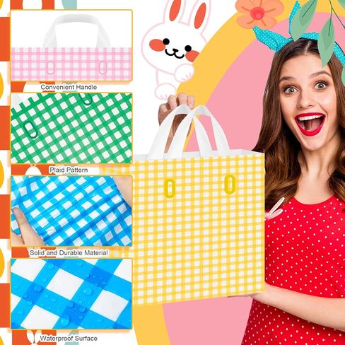 Sweetude 48 PCS حقائب التسوق البلاستيكية في عيد الفصح مع مقبض أكياس هدايا الباستيل أكياس جيدة من أجل الأعمال التجارية الصغيرة 10 × 13 '' أكياس البيع بالتجزئة البلاستيكية لـ Easter Spring Party Decor in Saudi Arabia