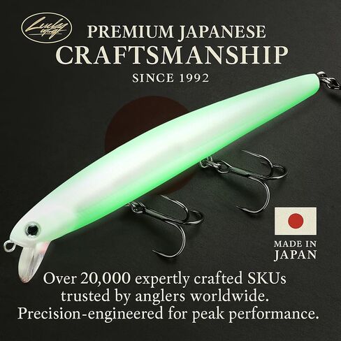 LUCKY CRAFT FlashMinnow 110, Super Glow Series, Saltwater Fishing Lures, Jerkbait Surf Fishing Accessories and Gear, 1-2 ft Slow Suspending Topwater Lure, Halibut and Bass Fishing Lures in Kuwait