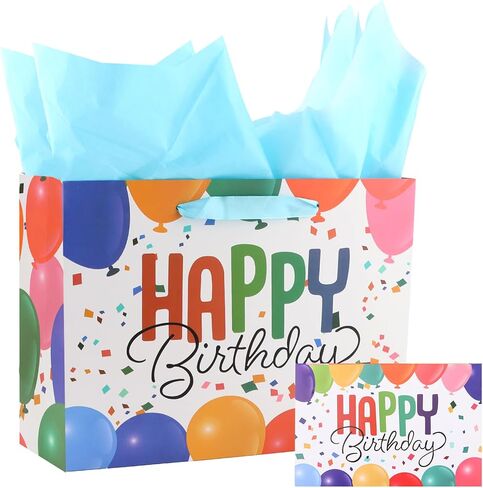 KEUKORZ 13" Large Pink Birthday Gift Bag Set for Girls;Greeting Card and Tissue Paper - Cute Bowknot Gift Bags with Ribbon Handles;Birthday Girl Favors;Party Decorations in Kuwait